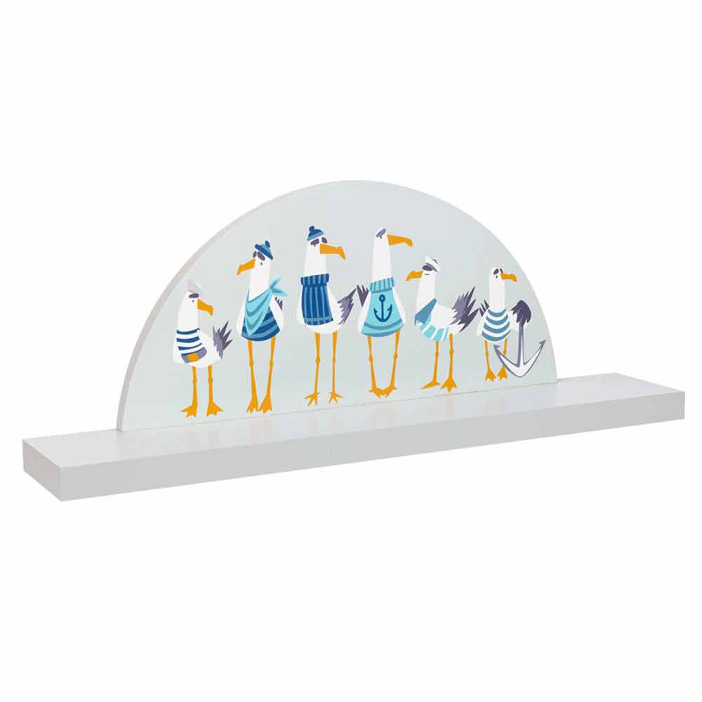 Twill & Co Kids Seagulls Floating Wall Shelf Grey 45x17x8cm