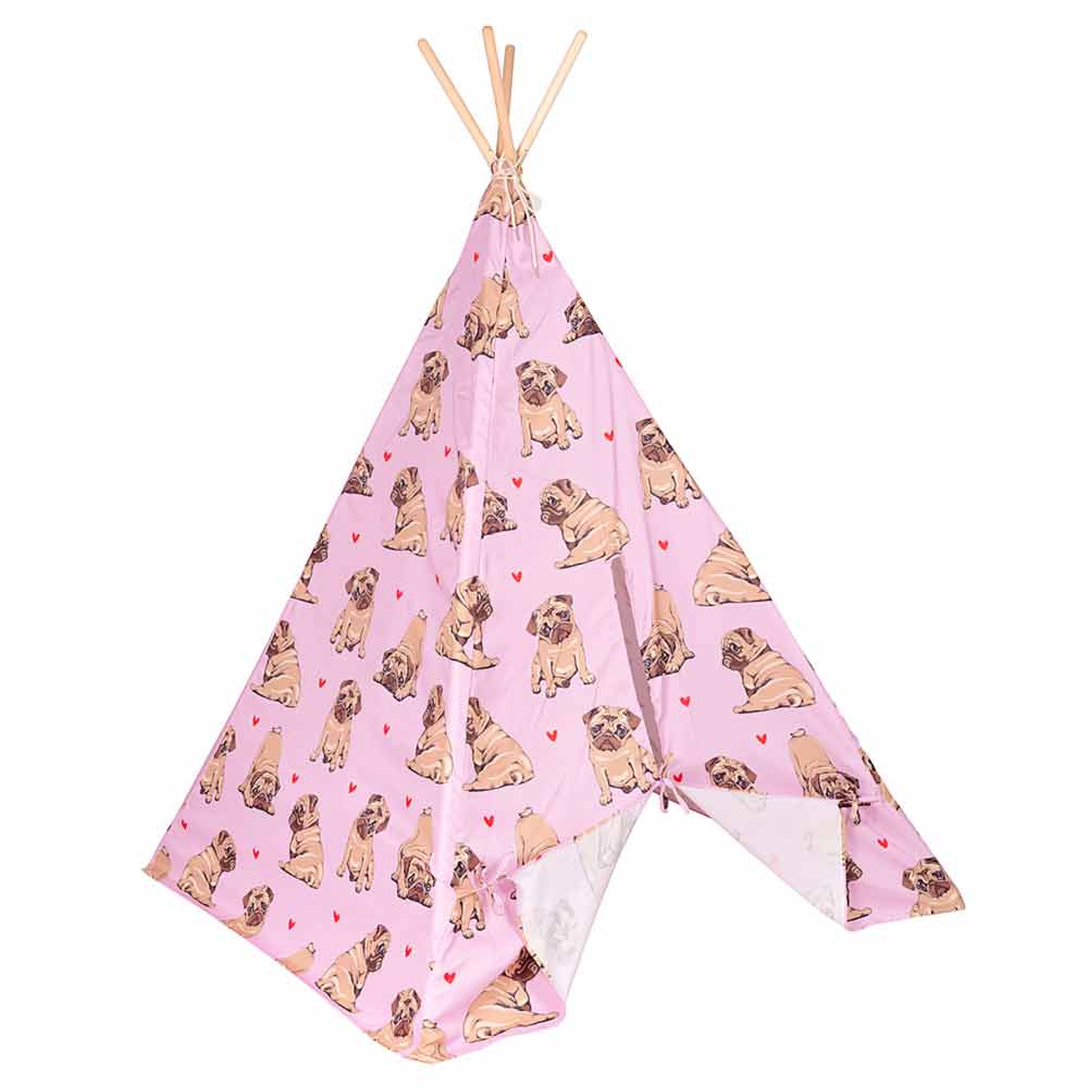 Twill & Co Kids Pug Love Teepee Multi 165cmx116cmx116cm