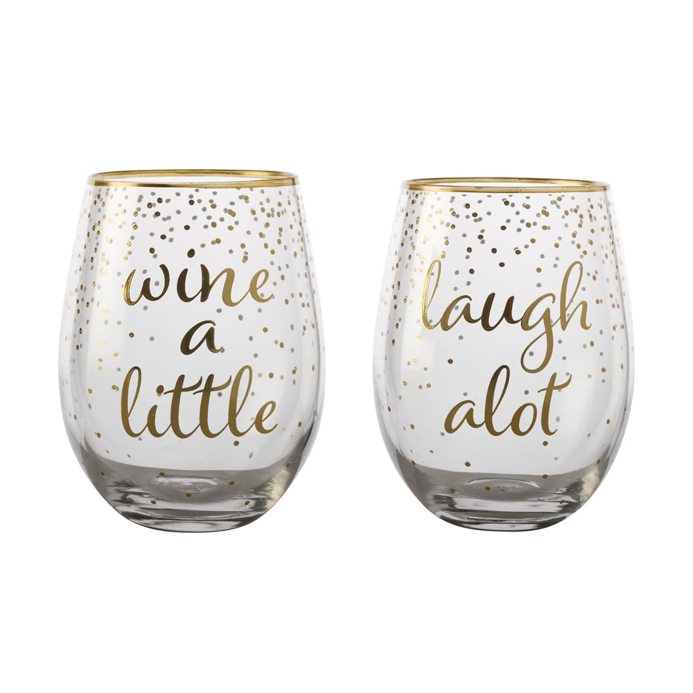 Maxwell & Williams Celebrations Stemless Wine Laugh 500ML S/2