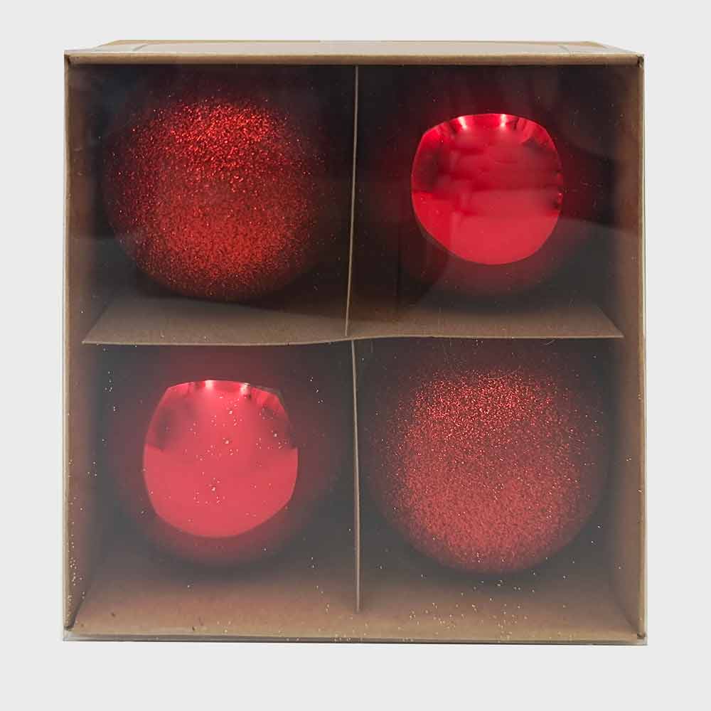 Christmas Décor Glass Baubles Red Set of 4