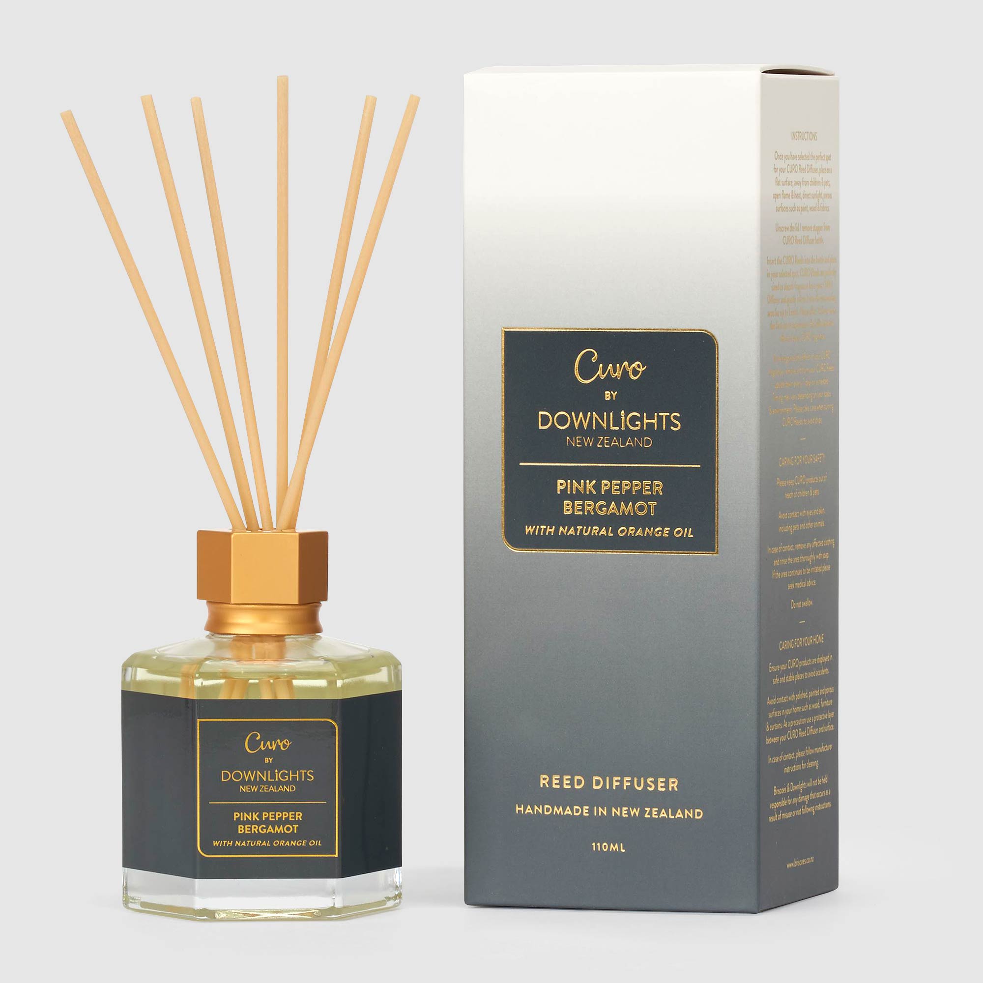 Downlights Curo Reed Diffuser Charcoal Grey Pink Pepper Bergamot